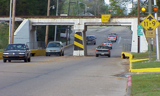 KCS Railway overpass on Main Street in Pineville, Louisiana circa 2000