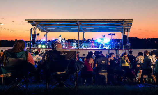 Fireworks and music at Buhlow Lake in Pineville, Louisiana